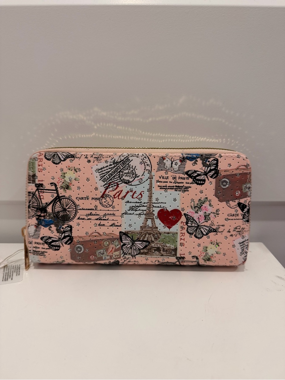 Paris-Themed Zip Around Wallet in Pink